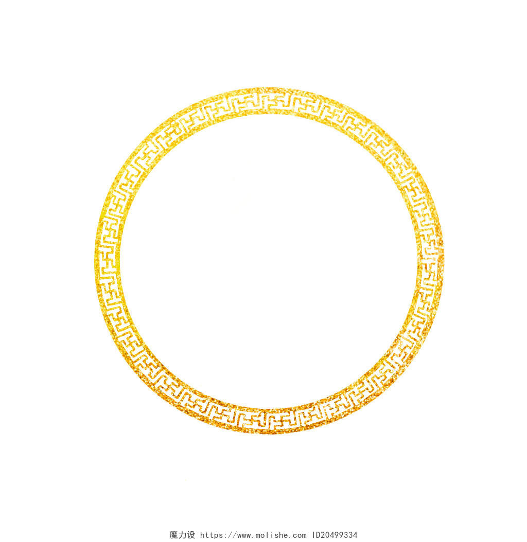 金色手绘古风中国风古典圆形边框新年春节元素PNG素材
